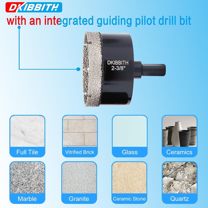 DKIBBITH 2-3/8" Diamond Hole-Saw Bits with Pilot Drill Bit - 2-3/8" Diamond Tipped Tile Hole Saws with Guiding Bit for Porcelain Tile Ceramic Pottery Granite Stone Glass Bottles 60mm. - Image 5